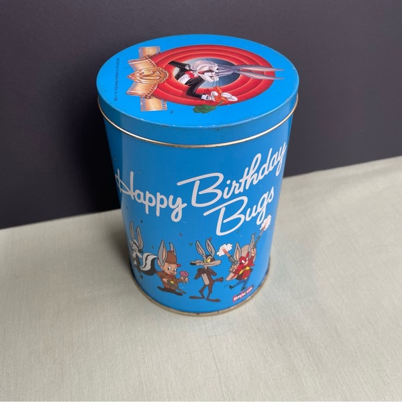Vintage Bugs Bunny Happy Birthday Tin Can - Bugs 50th anniversary tin - Picture 2 of 10